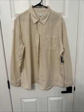 And Now This Beige Striped Casual Button-Down Shirt